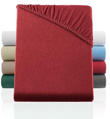 BaSaTex Flausch Feinbiber Winter Spannbettlaken 200x220 cm + 40 cm Steghöhe - Kuscheliges Biber Spannbettuch für Wasserbetten und Boxspringbetten - 100% Baummwolle | Bordeaux