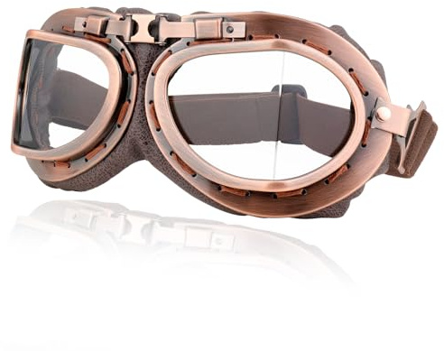 DREAMIZER Motorradbrillen, Retro Motorradbrille, Vintage Brille im Flieger Piloten-Stil, Motorrad brillen für Cruiser Touring Café Scooter, Wander Skibrille, Brille für Halbhelm