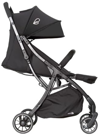 Asalvo HITO Kinderwagen, Kinderwagen, bequem, ultraleicht, sicher, Verdeck mit Fenster und Rückbremse, handlich, kompakt zusammenklappbar, maximale Belastung 24 kg, Schwarz