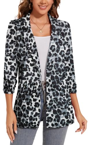 MINTLIMIT Women Lapel Suit Jacket Casual Long Sleeve Blazer Work Office (Leopard-Black White XL)