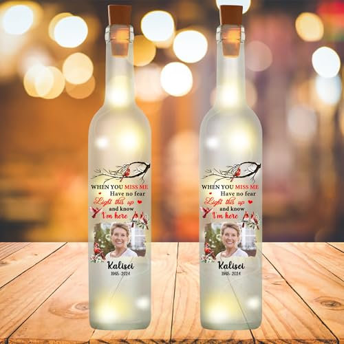 Fheujggdf Personalized Memorial Wine Bottle Lamp for Loved Ones,Customizable Bereavement Wine Bottle Lamp with Picture,Name and Date,Sympathy Gift for Lost Loved Ones (style-19)