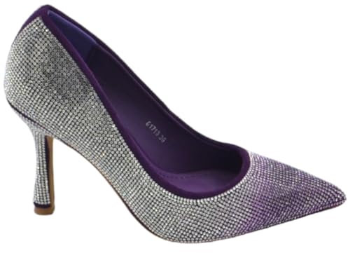 Scarpe Decollete Donna Eleganti Viola con Brillantini Degrade Argento Tacco Martini 10 cm (40 EU)