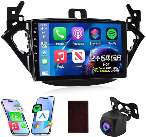 NHOPEEW 2+64G Android 13 Car Stereo para Opel Corsa 2015-2019/Opel Adam con Wireless Carplay y Android Auto - Radio con Pantalla táctil de 9 Pulgadas - WiFi GPS SWC + Cámara de Seguridad&Mic