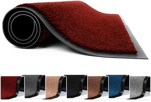 FB FunkyBuys Washable Door Mats - Heavy Duty, Non-Slippery & Stylish Floor Mat - Door mat indoor Large Rubber Indoor & Outdoor Doormats for Perfect Dust Grabbing (Red-Solid, 40 x 60 CM)