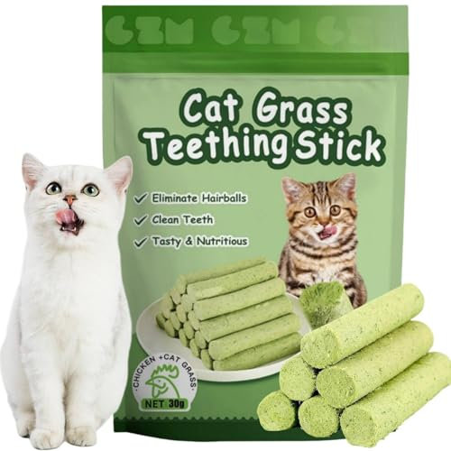 6pcs Cat Grass Teething Stick,Natural Cat Grass Sticks Molar Rod,Freezed Drying C/at Grass Sticks Snacks,Ca/t Grass Treats,Pet Chew Stick,Edible Treats for Teeth Cleaning and Hairball Removal