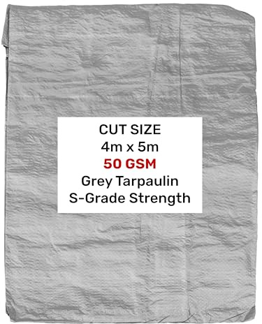 AP Supplies 50gsm S-Grade Lightweight Grey Tarpaulin 4m x 5m – Waterproof, UV & Weather Resistant Sheet Cover for Camping, Gardening, Furniture, Equipment Protection