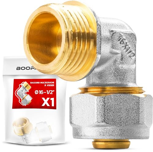 BOOPARTS - raccord multicouche 16-1/2 (15-21) a visser - Coude mâle multicouche - raccord plomberie pour tube multicouche 16