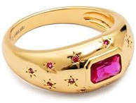 SINGULARU Anillo Mujer Charlotte Fucsia Baño Oro | Latón con baño de oro de 18kt aporta elegancia y brillo con circonita fucsia de diseño maxi. Tallas de la 10 a la 18.