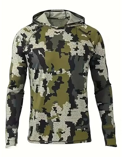 Generisch Sudadera con capucha para hombre de manga larga con estampado de camuflaje, camiseta funcional con capucha para caza y exterior, camisa de caza transpirable con diseño de camuflaje