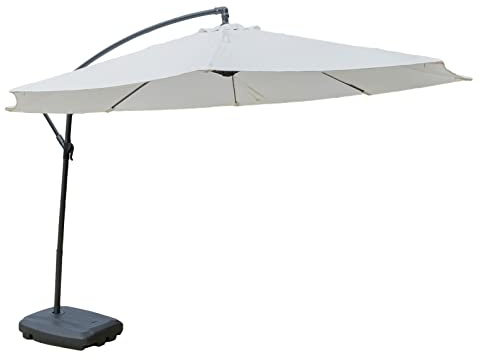 QYYZTQY cremefarbener Freischwinger-Sonnenschirm mit Sockel für den Außenbereich, 3 m großer Terrassenschirm