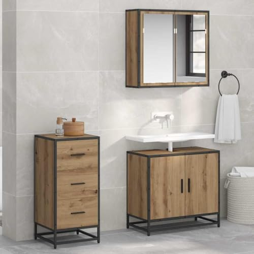 YuuSsea Sideboard Artisan-Eiche 35,5x35x76 cm, Holzwerkstoff, industriell, mit Schubladen, Stauraum, für Esszimmer, Wohnzimmer, Flur, Metallrahmen, urbaner Look