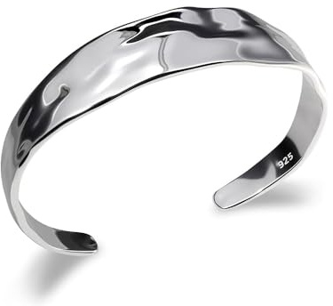XFSRG Armreif Silber 925 Damen Breiter Gehämmerter Cuff Vintage Offener Silberarmreif Handgefertigte Textur Punk und Retro Statement Schmuck