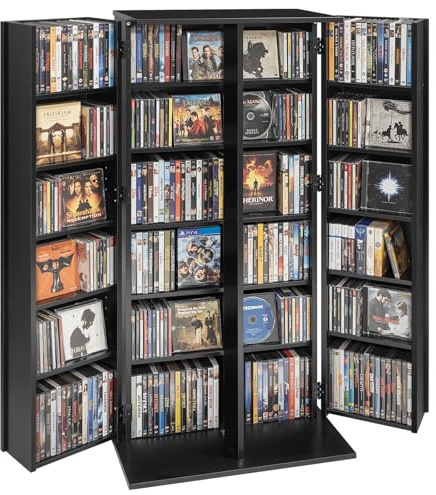 VEVOR Media Storage Cabinet, 6-Tier DVD Shelf Organizer, 24.02 x 14.49 x 50 in Multimedia Storage Organizer for CDs, DVDs, Books, Games, CD Shelf for Living Room, Home Office, Recording Room, Black