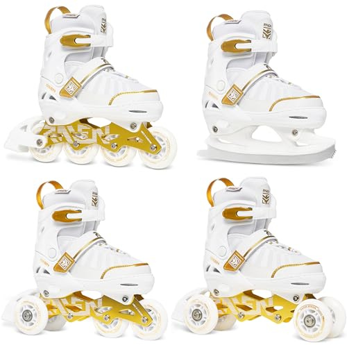 RAVEN Oxen 4in1 Inline Skates Inliner Quadskate Rollschuhe für Kinder und Erwachsene mit Schlittschuhen verstellbar