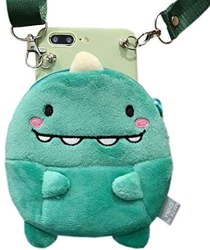 SGVAHY Fluffy Wallet Case for iPhone 7 Plus / 8 Plus, Cute Catoon Avocado Cion Purse with Long Strap Rope Ultra-Thin Soft Silicoen Case Shockproof Protective Case (Dinosaur, iPhone 7 Plus / 8 Plus)