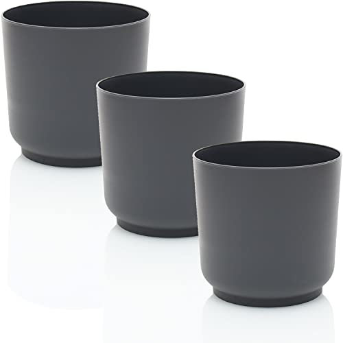 idea-station Sati Blumentopf Set 3 x 13 cm - anthrazit - bruchsichere Blumentöpfe aus Plastik für verschiedenste Pflanzen, Blumen - Matte Übertöpfe für innen und außen