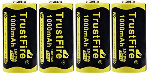 TrustFire Batteria agli ioni di litio 17335, da 1000 mAh, 3 V, ricaricabile, in set da 4 pezzi