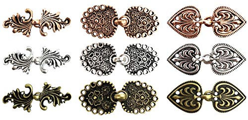 CAREOR 9 Paar Wirbel-Blumen-Umhang-Verschlüsse zum Aufnähen von Haken, Augen, Cardigan-Clip für Kleidung, Mantel, Jacke, Hose, Gold, Silber, Kupfer, Metall