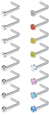 D.Bella 18G Nasenstecker CZ Opal Nasenpiercing Chirurgenstahl L-Form Nasenring Nase Stecker Piercing Schmuck