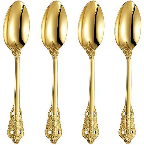 KEAWELL Gorgeous Dinner Spoon, Set of 4, 18/10 Stainless Steel Tablespoons, Silverware Spoon Set, Mirror Polished, Dishwasher Safe, Gold Color