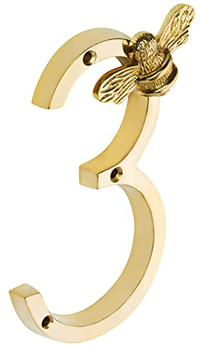 Hausnummer aus goldfarbenem Messing mit Bienen Design Modernes 5 Zoll Türschild Nummernschilder Straßen/Hausadresszahlen (3)