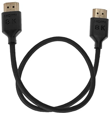 KONDOR BLUE 8K HDMI to HDMI Thin Short Straight Braided Cable for On-Camera Monitors, Capture Cards + More | 8K/60hz 4K/120hz | 48Gbps 3D HDR MetaData | 17 Inch | Black