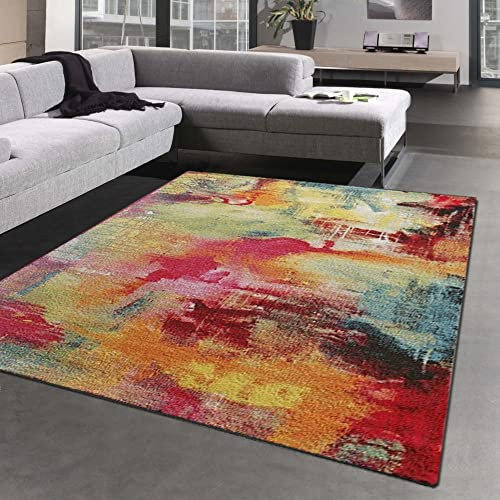 CARPETIA Moderner Graffiti Teppich Mehrfarbig orange grün türkis Größe 200 x 290 cm
