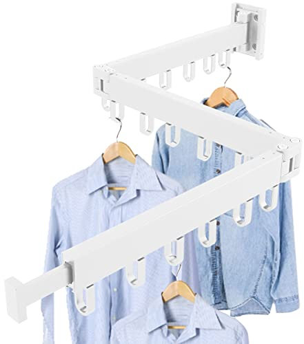 Lieonvis Einziehbarer Kleiderständer, Aluminium, Klappbar, Wandmontage, Wäscheständer mit Handtuchhalter, Kleiderhaken, Starke Tragfähigkeit, für Balkon, Schlafzimmer, Three Fold (Abschnitt B)