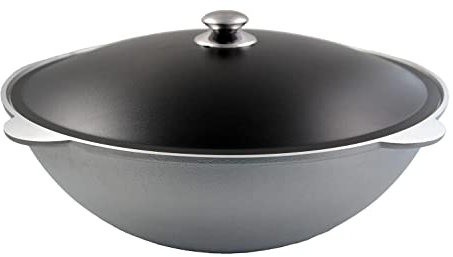 Kukmara Limitierter Kazan Wok Asien Tatarskij mit Deckel Aluguss Kasan 15 Liter schwarzer Deckel