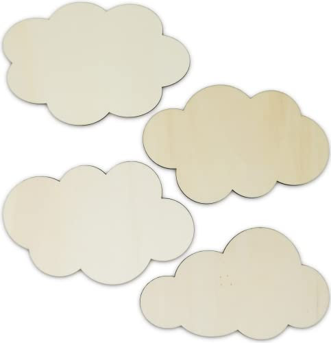 4 nubes de madera ideales para decoración de dormitorio o puerta (20 cm (juego de 4 unidades)