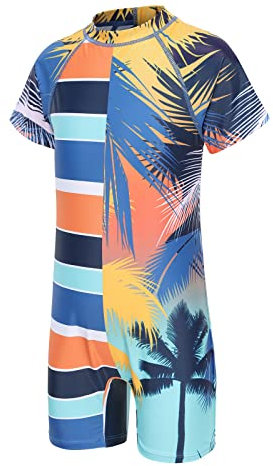 Boys Swimsuit Kids Short Sleeve Swimming Costume Boys All in One Swimwear One Piece Child Rash Guard Swimming Suit 13-14 Years