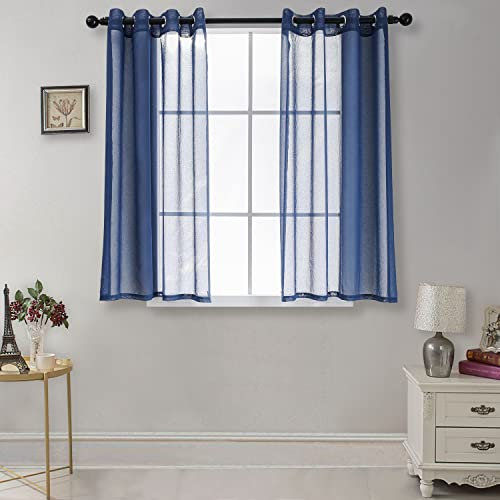 CUCRAF Transparente Gardinen mit ösen Vorhänge Wohnzimmer & Schlafzimmer, H145 x B140cm 2er Set Transluzente Vorhänge Blau, Unifarbene Pflegeleichte und Knitterfreie Vorhänge in Leinenoptik