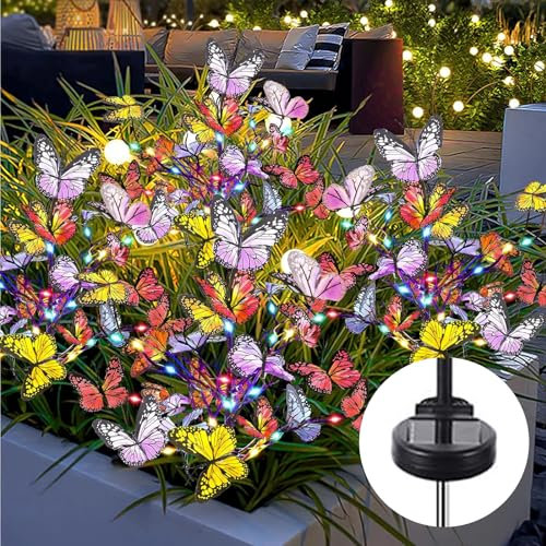 Butterfly Solar Lights Outdoor Garden, 2 Pack 34 Butterfly Waterproof Decorative Garden Lights, Color-Changing Butterflies Design, Outdoor Solar Powered LED Lights for Patio,Yard,and Pathway