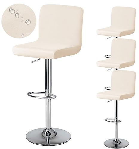Levoberg Bezug für Barhocker, mit Rückenlehne, wasserdicht, Bezug für Esszimmerstühle, drehbar, dehnbar, 4-teilig, Beige