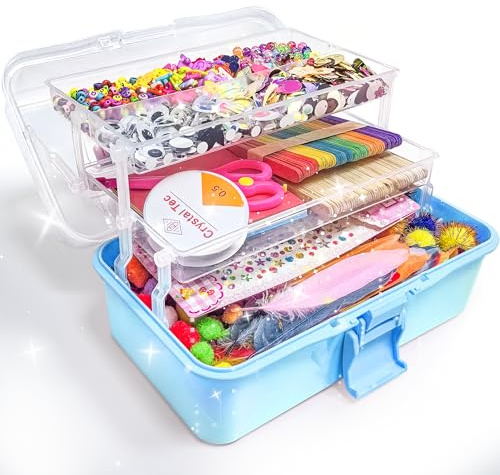 3000+ Pcs Art and Craft Supplies for Kids, Toddler DIY Craft Art Supply Set Included Pipe Cleaners, Pom Poms, Feather, Folding Storage Box - All in One for Craft DIY Art Supplies, Blue