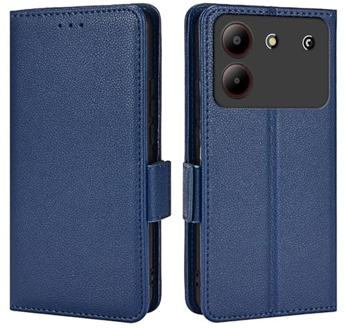 Topme Leder Tasche Hülle für ZTE Blade A54 (6.6 Inches), [einfache Telefonhülle mit Litschi-Muster] - Dunkelblau