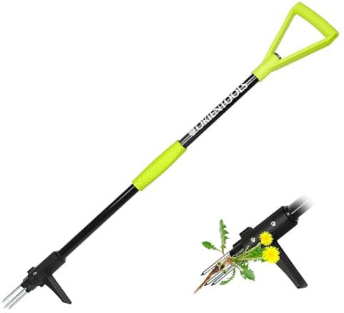 ORIENTOOLS Weed Puller Stand Up Weeder Hand Tool with 3 Claws for Dandelion, Steel Twist Hand Weed Root Pulling Tool Grabber and Picker, 98cm Long Handle Lawn Easy Root Remover Garden Tool with D-Grip