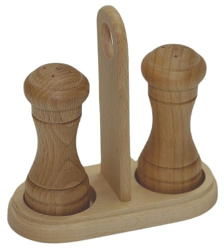 Wooden World - Wooden Stand with Salt and Pepper Pot Pots Shakers Powdery