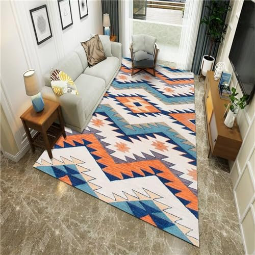 Xiaosua Kuschel Teppich Polylinien-Streifengeometrie Teppich Wohnzimmer Orientalisch 80X120CM Bettumrandung Teppich Orange Farbe