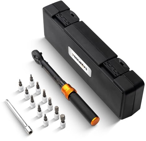 TOOLMAYS Cle Dynamometrique Velo et Moto, Clé Dynamométrique 1/4 pouce 2-20Nm, Clef Dynamométriques Vélo Cliquet Réversible 72 dents, y compris Douille Hexagonale et Embouts Torx