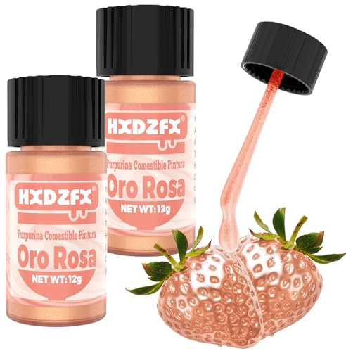Purpurina Comestible Pintura - Oro Rosa Colorante Alimentario Pintura Metalizada - 100% Comestible Cake Glitter Pintura para Alimentos, Dulces, Bebidas, Chocolates, Tartas, Cócteles - 24g