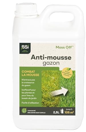 BSI - Soin Naturel - Moss Off - Pour Le Gazon - 2.5L - Action Rapide Sur Mousse Lichen Algues - Concentré - Couvre 105 m² De Surface