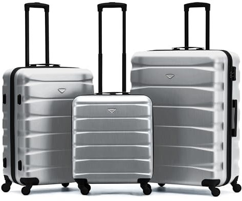 Flight Knight 3er-Set Mittelgroß und Groß Leichte 4-Rad-ABS-Hartschalenkoffer, Handgepack, Fur Fluggesellschaften, einschließlich Jet2, und maximale Große fur easyJet, Handgepacktasche 56x45x25 cm