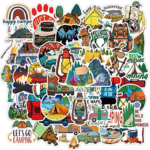 LYLSDSB Outdoor Abenteuer Aufkleber 50 Stück Vintage Reise Camping im Freien Etiketten Retro Vinyl Aufkleber für Auto Skateboard Laptop Motorrad Gepäck Graffiti Sticker Wasserfeste Aufkleber
