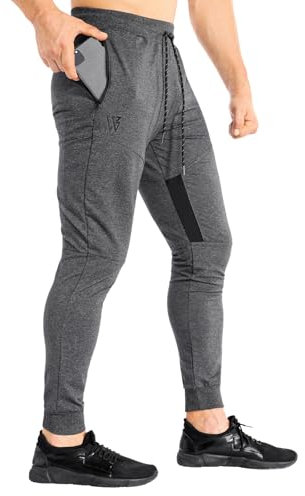 BROKIG Netz Gym Sporthose Herren Fitness Trainingshose Herren Lang Jogginghose Slim Baumwolle Vertikale Tasche Mit Reißverschluss(Dunkelgrau,M)