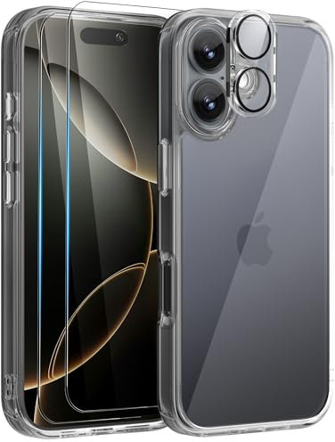 Mootobo for iPhone 16 Case, 4 in 1 Phone Case with 2 Screen Protectors + 1 Lens Protector, 10FT Military Grade Drop Protection Case with Anti-Fingerprint Matte Back 6.1 inch - Clear