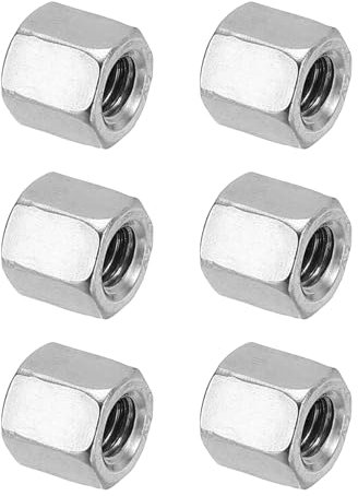 PATIKIL Tuercas de Acoplamiento Hexagonal de Acero Inoxidable 304, M6 x 1 Paso, 6Pcs 12mm/0.5 Largo, Roscada Gruesa Completamente Roscada, Conector de Pernos, Tono Plateado