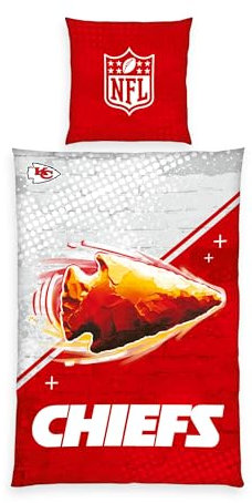 Herding Bettwäsche NFL Chiefs, Kopfkissenbezug ca. 80 x 80 cm, Bettbezug ca. 135 x 200 cm, Mit Markenreißverschluss, 100% Baumwolle/Renforcé