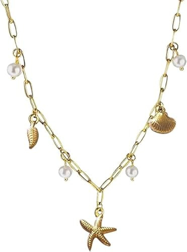 YUEXNKO Collar de Conchas Doradas para Mujer, Collar con Concha, Collars de Concha Mujer, Joyas de Conche, Verano Collars para Chicas Gold, Gargantilla Conchas Verano Playa, Collares Concha