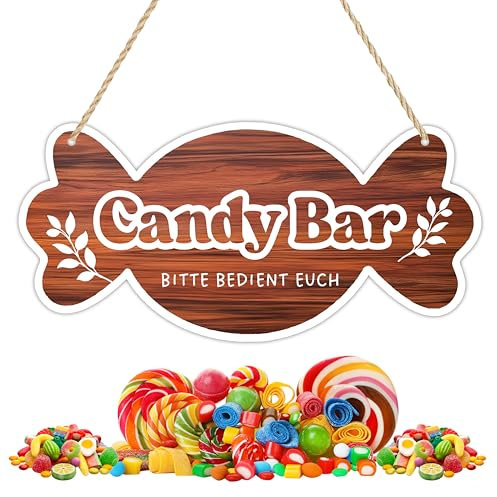 Yezirzax Candy Bar Schild, Naschbar Schild Candy Bar Zubehör, Vintage Stil Naschbar Deko Tischdeko für Geburtstag Hochzeit Halloween Party